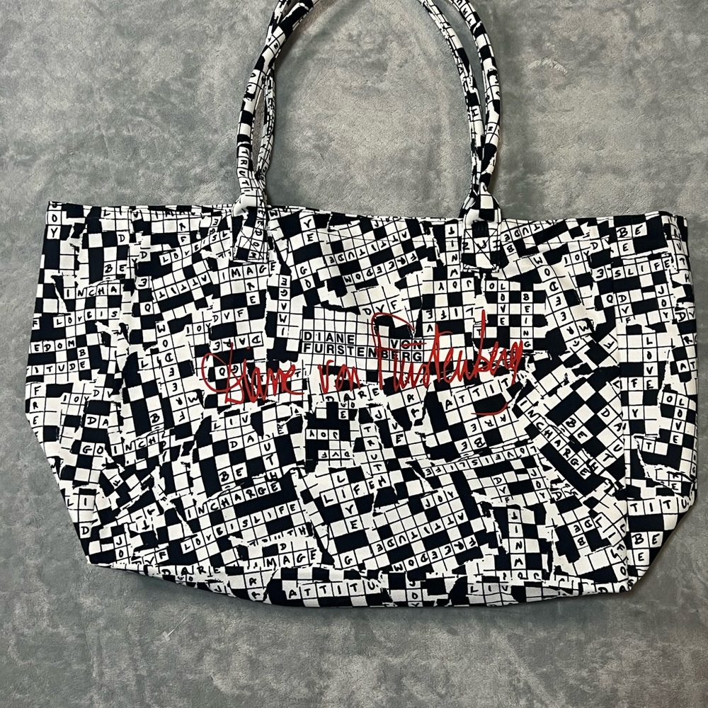 Diane von Furstenberg 50th Anniversary Crossword Black and White Tote Bag